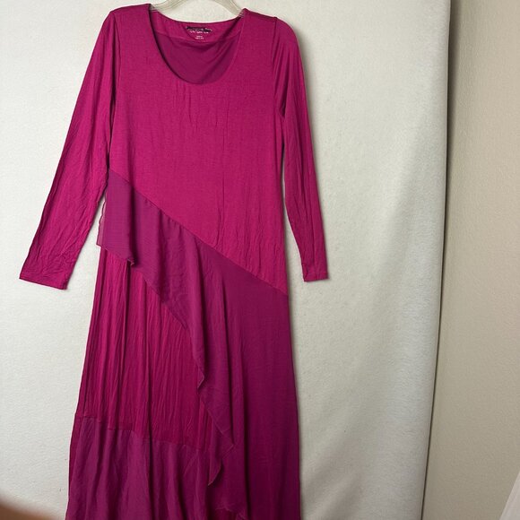 Soft Surroundings Pink Maxi Dress sz M Haylee Asymmetrical Chiffon Trim - Picture 8 of 8